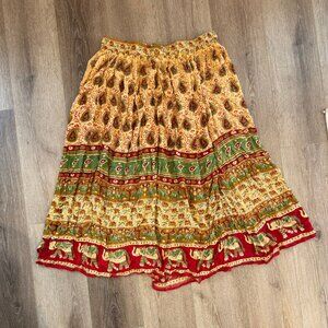 Vintage 90s Gypsy Rose Midi Patterned Midi Skirt 1X